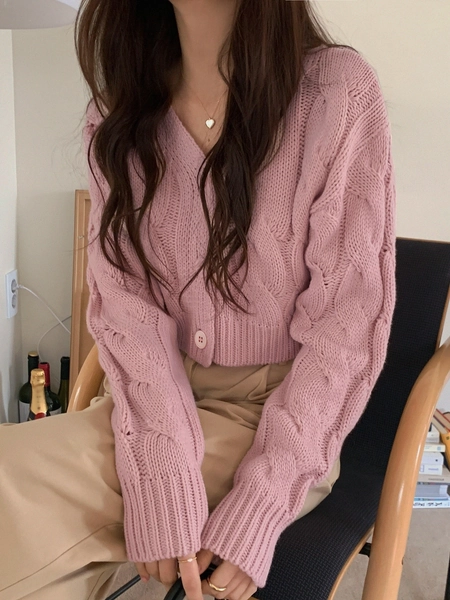 DAZY Kpop Drop Shoulder Cable Knit Cardigan