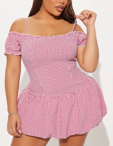 Maggie Gingham Bubble Micro Mini Dress - Red/White