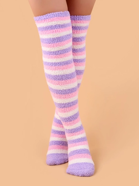 Striped Over The Knee Fuzzy Socks