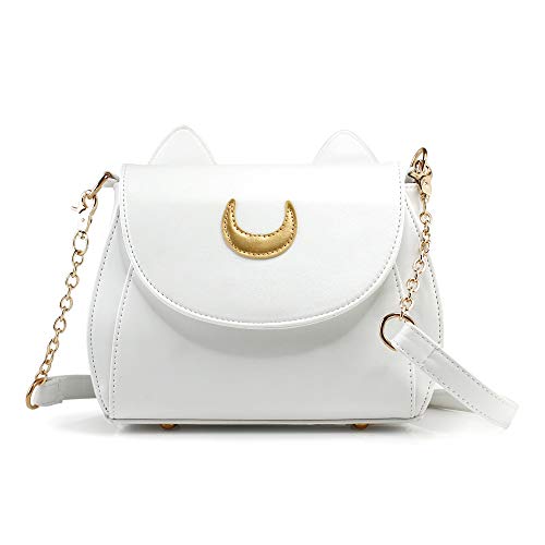 OCT17 Moon Luna Design Purse Kitty Cat satchel shoulder bag Designer Women Handbag Tote PU Leather Sailer Style - White