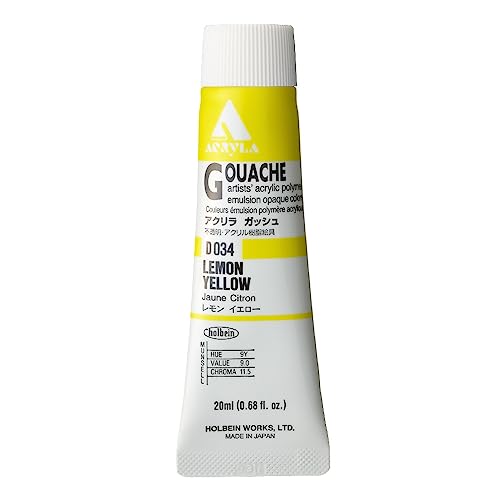 Holbein Acryla Gouache Artists Acrylic Polymer Emulsion, 20ml Lemon Yellow (D034)