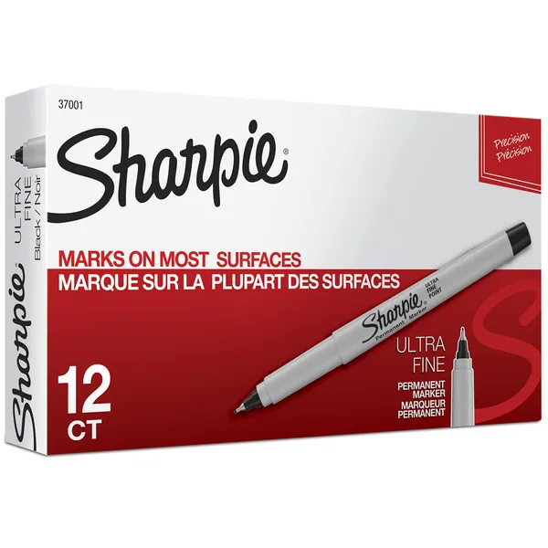 Sharpie Permanent Markers, Ultra Fine Point, Black, 12 Count - Black