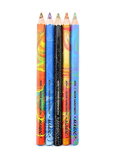 Koh-I-Noor Magic FX Pencils, 5-Pack - Original, Tropical, Neon, America and Fire (FA3405.5BC) - 5 Count (Pack of 1)