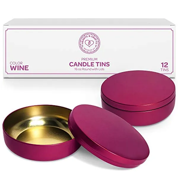 Hearts & Crafts Wine Candle Tins 16 oz with Lids - 12-Pack of Bulk Candle Jars for Making Candles, Arts & Crafts, Storage, Gifts, and More - Empty Candle Jars with Lids