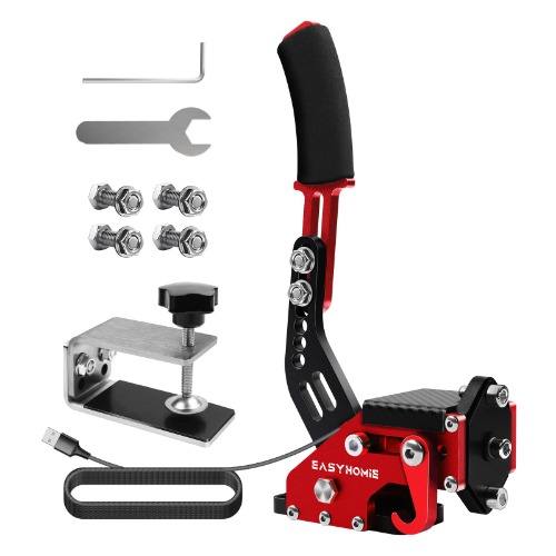 USB Handbrake with Fixed Base for PC Racing Games, Adjustable Game Handbrake with High Precision and High Linearity, Suitable for Logitech G27 / G29 / T300 FANATEC (Red) - Red