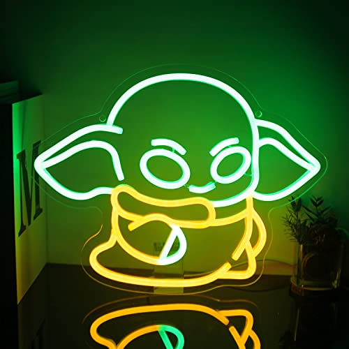 CKTBLEY Green Alien Neon Sign Baby Alien Decor Green Yellow LED Neon Light Neon Signs for Wall Decor Green Alien Light Up Signs for Bedroom Man Cave Game Room Decor Movie Fans Gifts