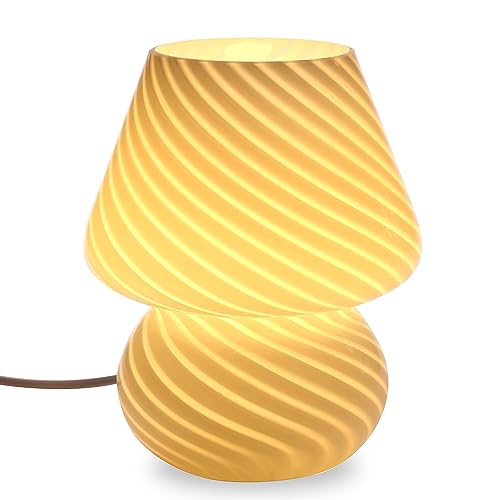 BSOD Mushroom Lamp,Glass Table Bedside Lamps Translucent Murano Vintage Style Striped Small Night Mushroom Decor Light Swirl for Ambient,Kids,Bedroom,Living,Girl Gift (Stripe White) - Stripe White