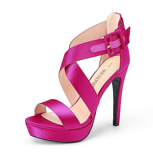 DREAM PAIRS Women's Open Toe High Stilettos Platform Party Pump Heel Sandals Charlotte - 6 - Hot Pink-satin