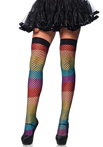 Leg Avenue Women's Rainbow Fishnet Thigh Highs - Overlay Rainbow