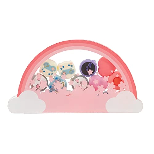 GeekShare Clear Acrylic Thumb Grips Storage Box for Switch/Lite/OLED, PS4/PS5, Xbox-Portable Magnetic Storage Case for Joystick Button Caps - Rainbow Cloud