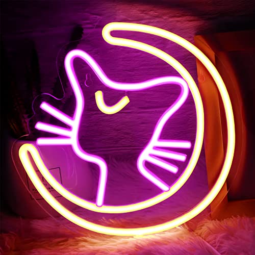 Sailor Moon Neon Sign - Anime Neon Sign for Wall Decor 9.8x9.8 Inch, IMEGINA Dimmable Luna Neon Light, USB Powered Pink Cat LED Neon Sign for Bedroom, Christmas Birthday Gift for Girls, Kids - Moon Cat