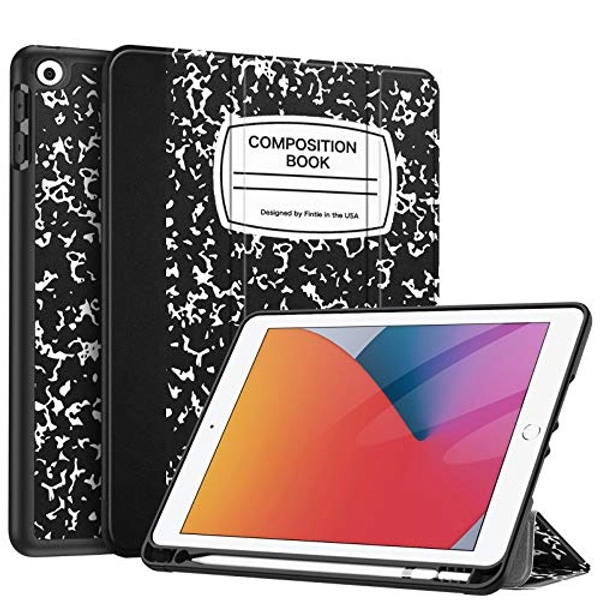 Fintie SlimShell Case for iPad 9th / 8th / 7th Generation (2021/2020/2019 Model) 10.2 Inch - [Built-in Pencil Holder] Soft TPU Protective Stand Back Cover with Auto Wake/Sleep, Composition Book Black