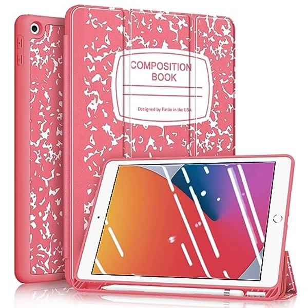 Fintie SlimShell Case for iPad 9th / 8th / 7th Generation (2021/2020/2019 Model) 10.2 Inch - [Built-in Pencil Holder] Soft TPU Protective Stand Back Cover with Auto Wake/Sleep, Composition Book Pink