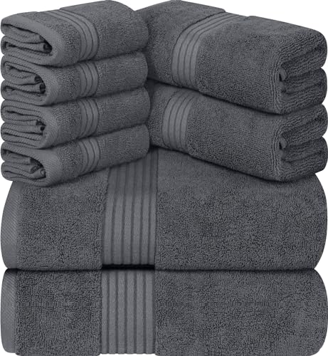 Utopia Towels - 8 Piece Premium Towel Set, 2 Bath Towels, 2 Hand Towels and 4 Washcloths -100% Ring Spun Cotton - Machine Washable, Super Soft and Highly Absorbent (Grey) - Grey