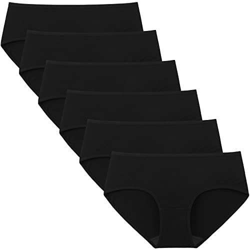 INNERSY Women's Mid Rise Tagless Plain Color Full Coverage Cotton Hipster Panties 6-Pack - Black - Medium