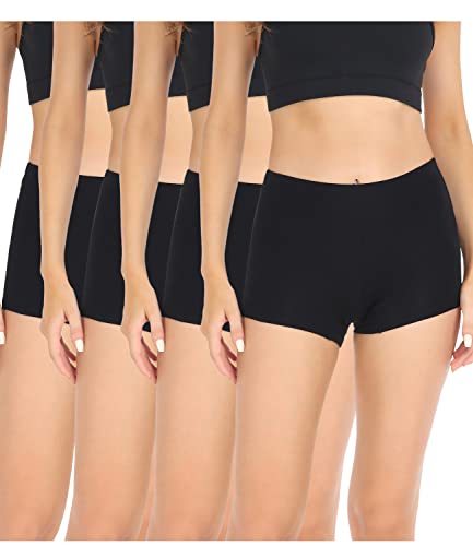 wirarpa Women's Cotton Boxer Briefs Underwear Ladies Boyshort Panties Under Dress Shorts 4 Pack - Black - Large