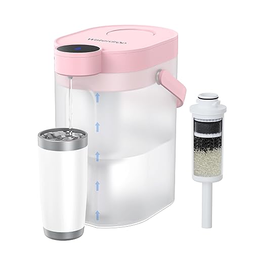 Waterdrop FreshTaste Soften Water Instant Electric Rechargeable Water Filter Jug, 4L Water Filter Dispenser, Reduce Calcium, Chlorine, Lead, Copper, Purify, Pink (Replacement Filter: WD-EWFS) - Pink
