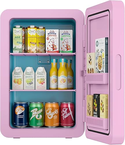 Rebongki Mini Fridge 22L/ 30 Cans Cooler and Warmer Portable Mini Fridge for Bedrooms with Adjustable Shelves, AC+12V DC Small Fridges for Car, Office, Travel, Skincare, Cosmetics, Drinks (Pink) - Pink