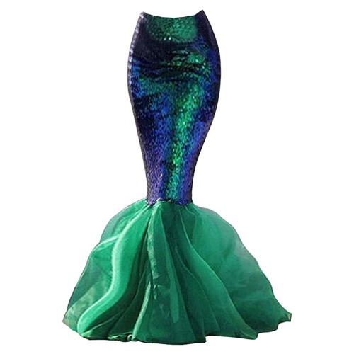gfdrt Women's Mermaid Tail Costume Sequin Maxi Skirt Cosplay Halloween Party Dress