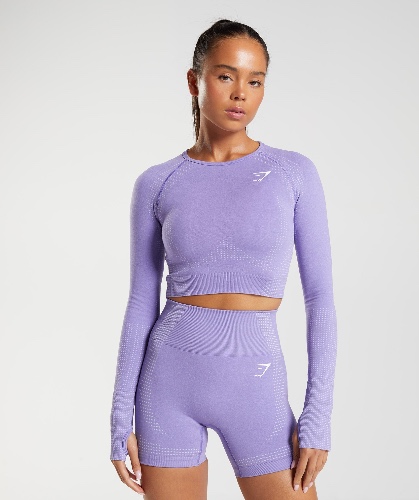 Gymshark Vital Seamless 2.0 Crop Top - Digital Violet Marl | Extra Small
