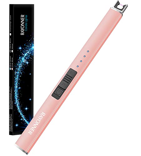 RAYONNER Candle Lighter Plasma Arc Lighters Windproof Flameless with USB Rechargeable Battery Double Safety Switch (1Pack, Rose Gold) - Rose Gold - 1 Count