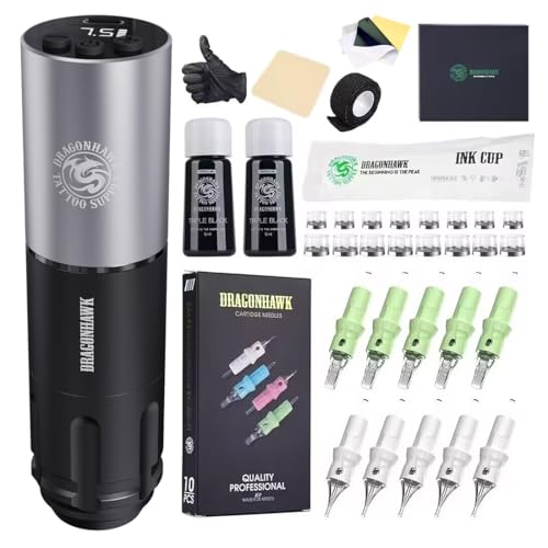 Dragonhawk Tattoo Machine Set Wirelss Tattoo pen Machine Tattoo cartridges Needles Tattoo ink