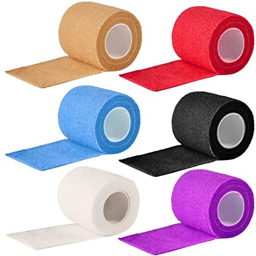 6 Rolls Tattoo Grip Cover Wrap Tattoo Disposable Self Cohesive Bandage Tape Tattoo Grip Wrap for Tattoo Machine Grip Accessories Tattoo Kit (2", 6 Colors)
