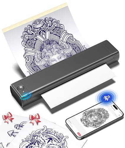 Phomemo M08F Tattoo Printer A4 Tattoo Transfer Stencil Printer, Thermal Tattoo Machine with 10pcs Transfer Paper, Tattoo Printer for Tattoo Artists & Beginners, Compatible with Smartphone & PC - gray