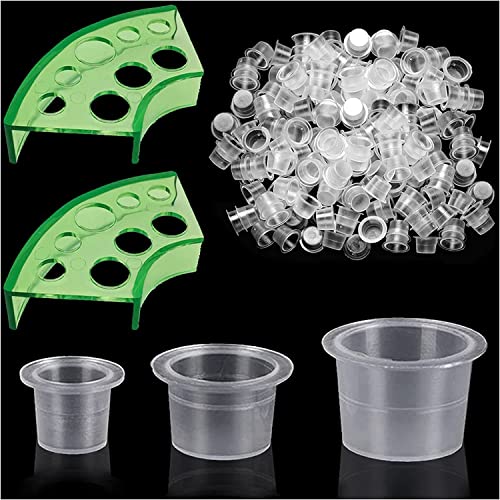 300pcs Tattoo Ink Caps with 2 Cups Holders - Moricher 100 Small 100 Medium 100 Large Tattoo Ink Cups +2 Cups Holders for Tattoo Ink Permanent Makeup Container Cap Tattoo Accessory - # MIX 300pcs with Holder