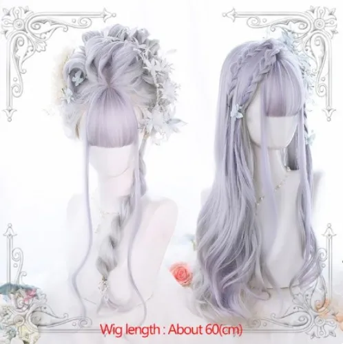 49-Silver Purple: Synthetic Long Ombre Cosplay Wig With Bangs Heat-Resistant Kawaii Lolita Wigs For Women Natural Daily Women's Wig - AliExpress 