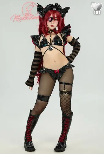 MOBBUNNY X 面倒くさい CHANA STELLA Derivative Lingerie Set Halter Top and Triangle Panty with Headband and Arm Sleeves