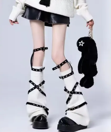 Vintage Purple Y2K Love Metal Leather Buckle Leg Set Gothic Dark Punk Personalized Leg Ring Cross JK Knee Over Sock Sets Women - AliExpress 200574005