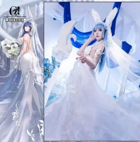 ROLECOS Game HMS New Jersey Oath Skin Cosplay Costume Elegant White Wedding Dress Halloween Activity Party Role Play Outfits