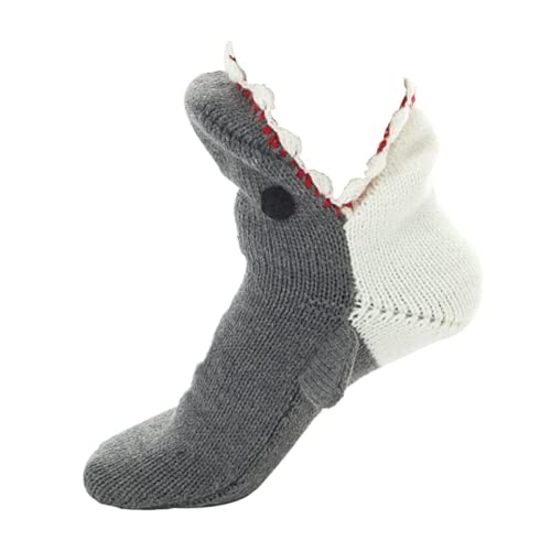 Alligator Socks Shark Socks Biting Leg, Novelty Knit Crocodile Socks, Funny Animal Floor Socks for Adult - Medium - Grey