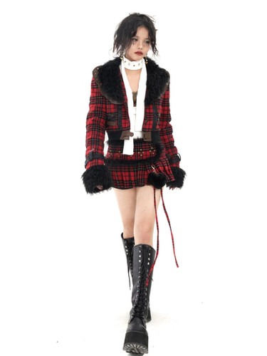 Red and Black Plaid Neck Skirt