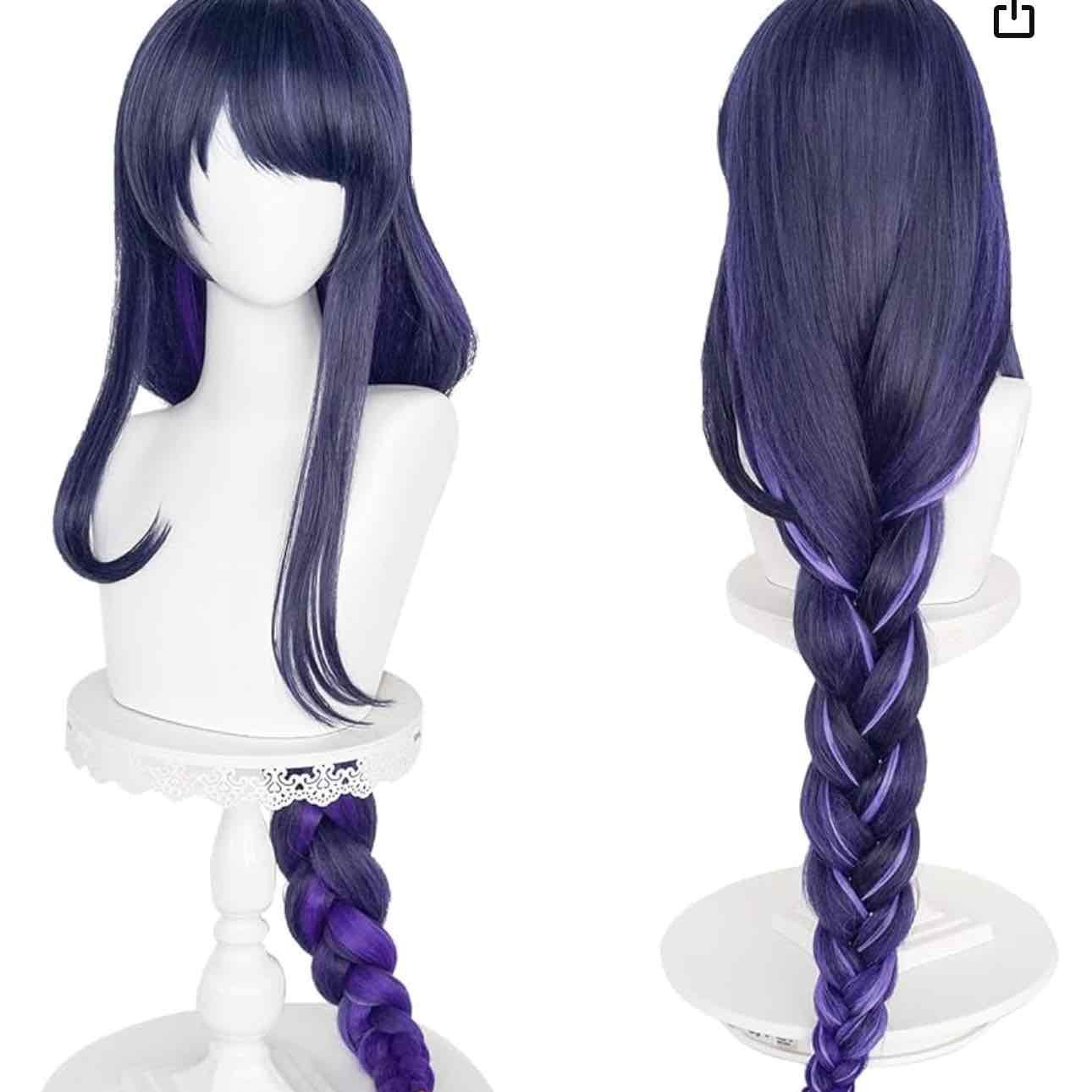 SL Purple Pigtails Wig for Mona Cosplay Costume Anime Lavender Straight Hair Wigs with Separated Pigtails + Cap