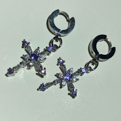 Purple Rhinestone Gem Cross Hoop Earrings | Default Title