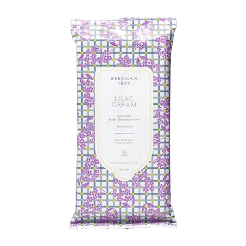 Beekman 1802 Face & Body Wipes - 30 Count - Cleanses Dirt & Makeup - With Goat Milk, Aloe & Vitamin E - Alcohol Free, Biodegradable - Good for Sensitive Skin - Cruelty Free - Lilac Dream