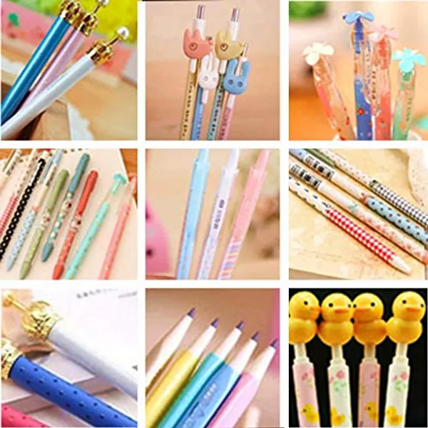 ZIJING 15pcs Cartoon School Kids Kawaii Korean Mechanical Pencil with Lead Refill Jelly Eraser set