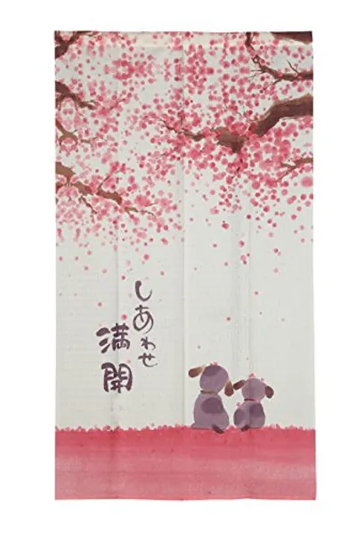 I-MART Japanese Noren Doorway Curtain (Happy Dogs Cherry Blossom)