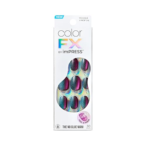 KISS colorFX by imPRESS Press On Nails, 'Before Hours', Black, Short Size, Oval Shape, Includes 30 Fake Nails, Prep Pad, Instructions Sheet, 1 Manicure Stick, 1 Mini File - Black