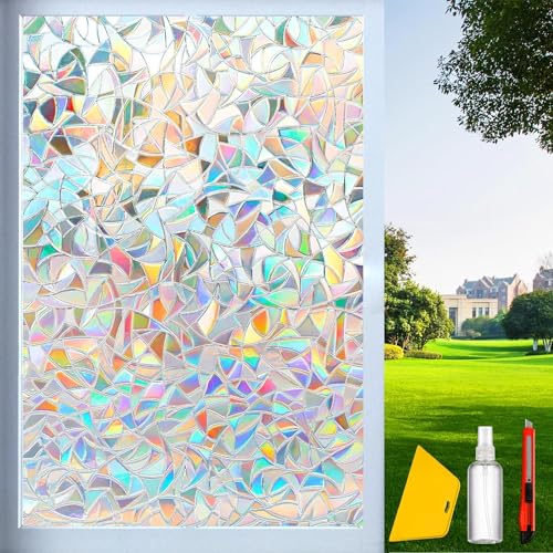 Dwersty Rainbow Window Privacy Film Heat Blocking, 3D Decals Stained Glass Window Clings for Room Decor, Static Cling Window Sticker, Suncatcher Window Cover, 17.5 Inch x 78.74 Inch - Rainbow - 17.5 Inch x 78.74 Inch