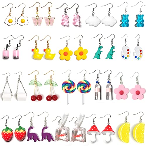 20 Pairs Weird Earrings Funny Earrings Gummy Bear Duck Water Bottle Fish Dinosaur Mushroom Butterfly Strawberry Dangle Earrings Set for Women Girls - Dangle