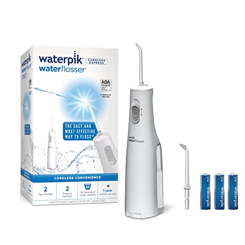 Waterpik Cordless Water Flosser, Battery Operated & Portable for Travel & Home, ADA Accepted Cordless Express, White WF-02(Packaging may vary) - White - AA battery