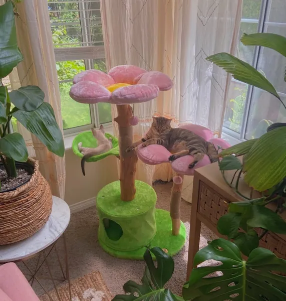Wood Floral Cat Tree Tower, Wooden Cat Tower, Modern Cat Tree, Cat Furniture, Cat Gift, Luxury Cat Condo, Flower Cat Tree Size XL