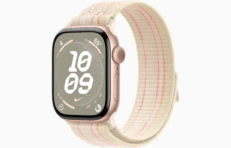 Apple Watch Series 10 GPS + Cellular, 42mm Rose Gold Aluminum Case with Starlight/Pink Nike Sport Loop