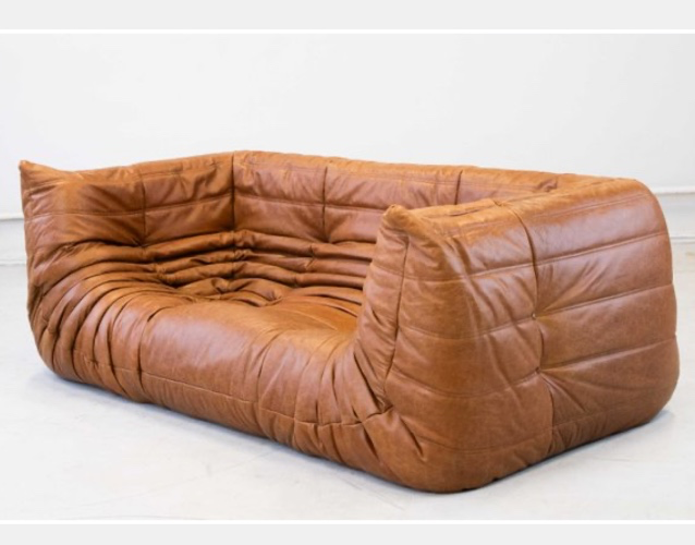 Vintage Togo Sofa in Brown Pine Leather by Michel Ducaroy for Ligne Roset, 1970s
