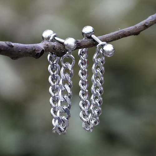 Simple Chain Design Front-back Stainless Steel Earrings - Stainless Steel / A Pair