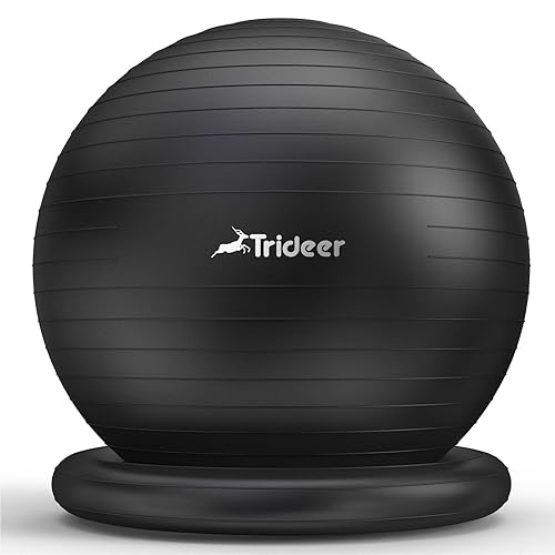 Trideer Ball Chair Yoga Ball Chair Exercise Ball Chair with Base for Home Office Desk, Stability Ball & Fitness Ball Seat to Relieve Back Pain, Home Gym Workout Ball for Abs, Pregnancy Ball with Pump - L(23-26ines/58-65cm) - Black