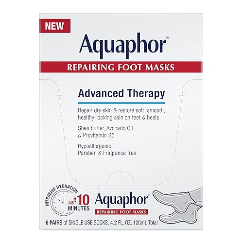 Aquaphor Repairing Foot Masks, Moisturizing Socks for Dry Feet, Hydrating Foot Care Treatment with Avocado Oil and Shea Butter, Pack of 6 - Foot